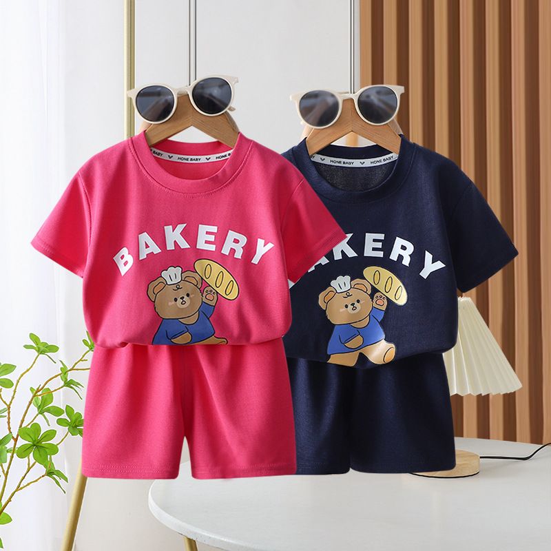 2024 Childrens Short-sleeved Suit Summer New Waffles for Boys and Girls Casual Korean Breathable Summer Childrens Wear