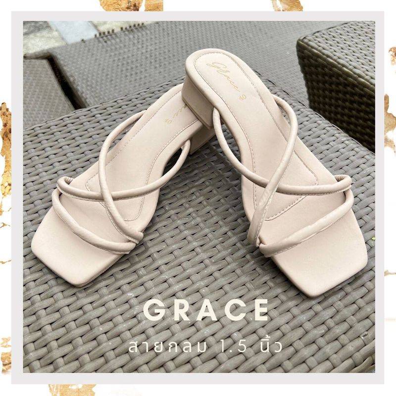 [ส่งเร็วพิเศษ!] รองเท้าส้นสูง grace GH-012 รุ่นสายกลมมินิ รองเท้าแตะส้นสูง 1.5 นิ้ว รองเท้าไซส์ใหญ่ ไซส์ 36 - 43 รองเท้าแฟชั่น รองเท้าเปิดส้น สายกลมเล็กมุ๊งมิ๊ง