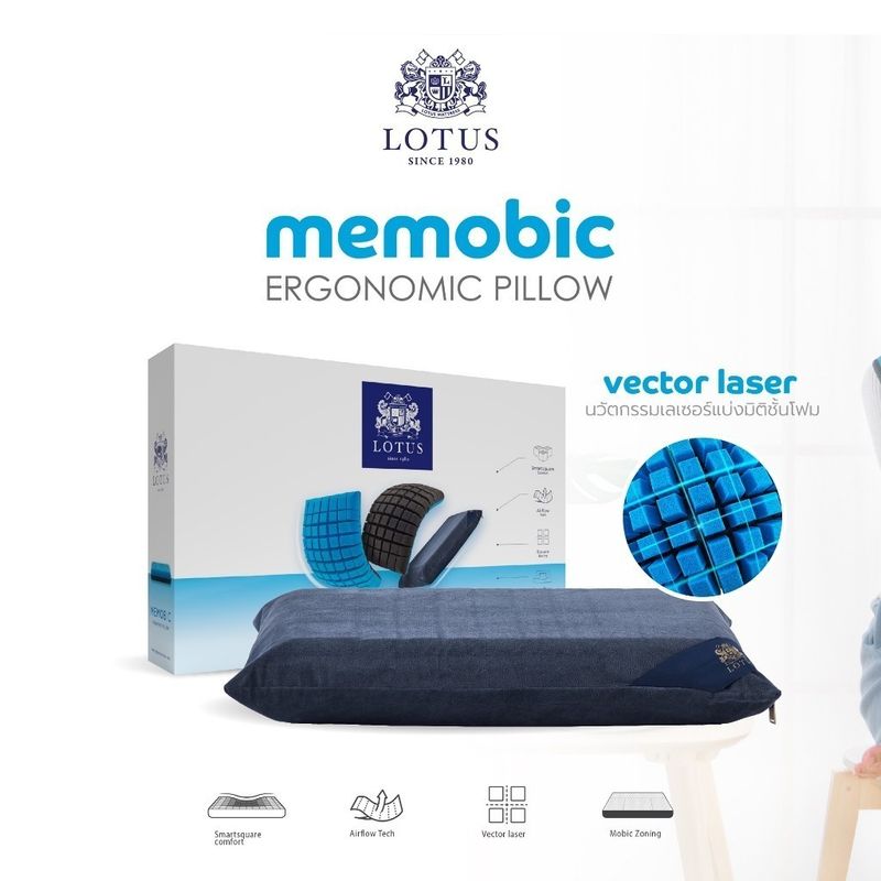 LOTUS หมอนหนุน Memory Foam รองรับสรีระดีเยี่ยม หลับลึกง่ายขึ้นทุกคืน รุ่น Memobic Ergonomic ส่งฟรี