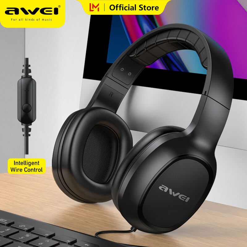 Awei GM-6 หูฟังแบบมีสายลดเสียงรบกวน HiFi ซูเปอร์เบสพร้อมไมโครโฟนชุดหูฟังสำหรับเล่นเกมเพลงกีฬา