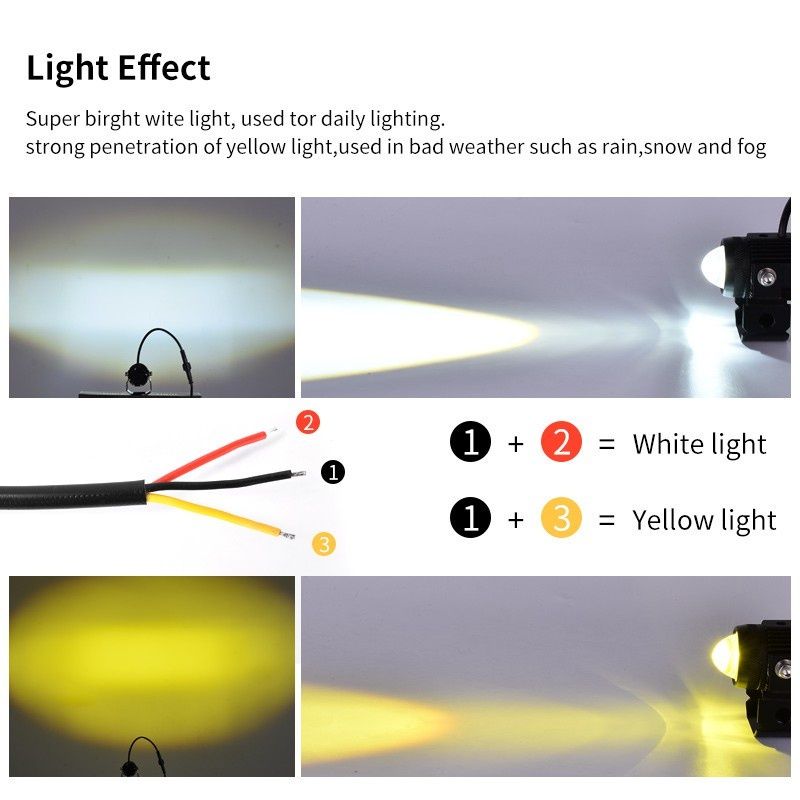 ไฟสปอร์ตไลท์ สำหรับมอเตอร์ไซต์ รถยนต์ ไฟหน้ารถยนต์LED ไฟท้าย ไฟสปอร์ตไลท มอเตอร์ไซค์ 2 สเต็ป เเสงสีขาว+แสงสีส้ม 88W LED