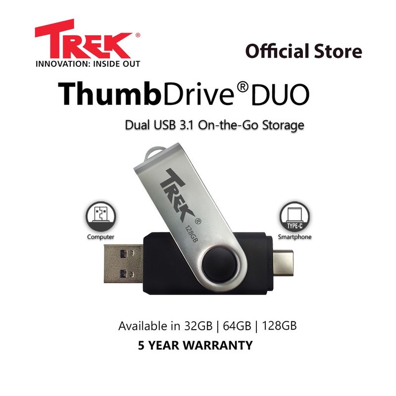 Trek TD DUO แฟลชไดร์ฟ type C เชื่อมต่อ Android ได้เลย | 2 in 1 Dual Drive USB 3.1 Type C (32GB/64GB/128GB)