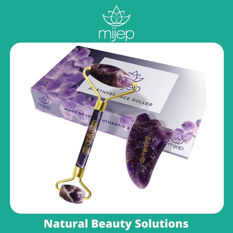 Amethyst Roller & Gua Sha - ลุกกลิ้งหินและกัวซานวดหน้า เครื่องมือเสริมความงามจากหินอเมทิสแท้100% สำหรับนวดหน้า เครื่องมือบำบัดตามแพทย์ศาสตร์จีนโบราณ