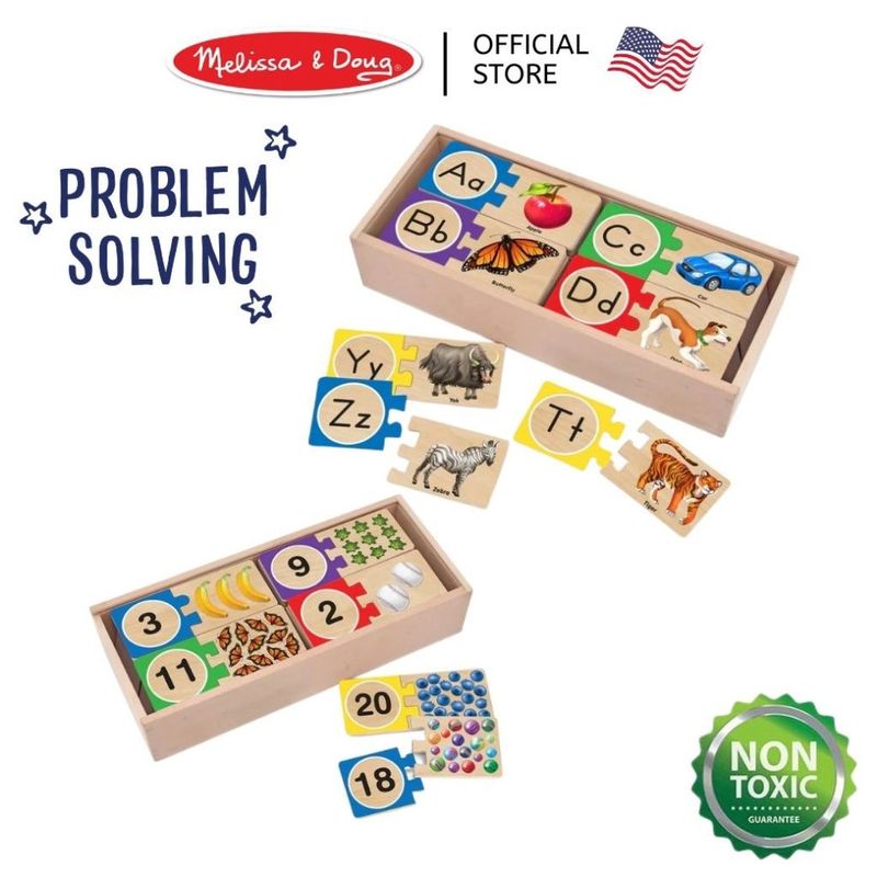 Melissa & Doug Self-Correcting Alphabet Number จิ๊กซอว์ไม้จับคู่ A-Z & ตัวเลข1-20 ลงล๊อคเท่านั้น