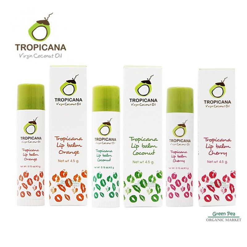 Tropicana ลิปบาล์ม น้ำมันมะพร้าว แบบแท่ง สูตร NON PRESERVATIVE บำรุงริมฝีปาก ขนาด 4.5 G