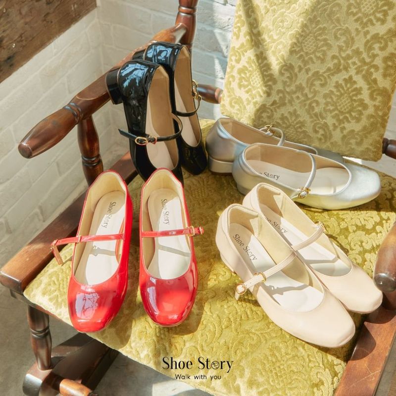 Shoe Story รองเท้าส้นบล็อก : Mary Jane Mid Heels