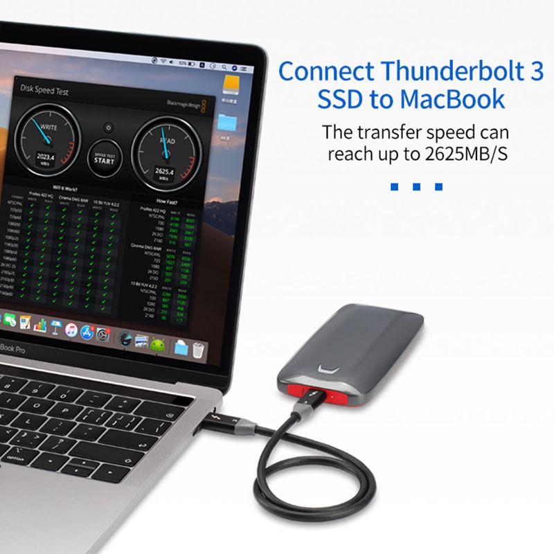 40Gbps 5K 100W Thunderbolt 3 สาย USB C, สาย 20V/5A รองรับจอภาพ 5K @60hz หรือ 2X 4K @60hz เดี่ยว, สถานีเชื่อมต่อ USB-C