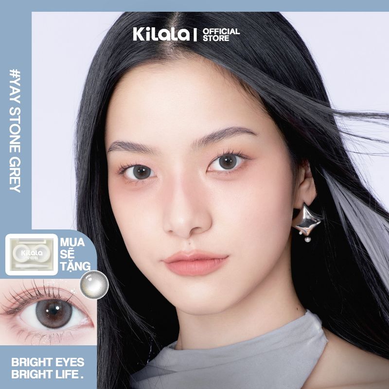 คอนแทคเลนส์รายเดือน สีเทา Kilala Yay Stone Grey DIA 14.2mm ค่าสายตา 0-8 1 คู่  (2 เลนส์)