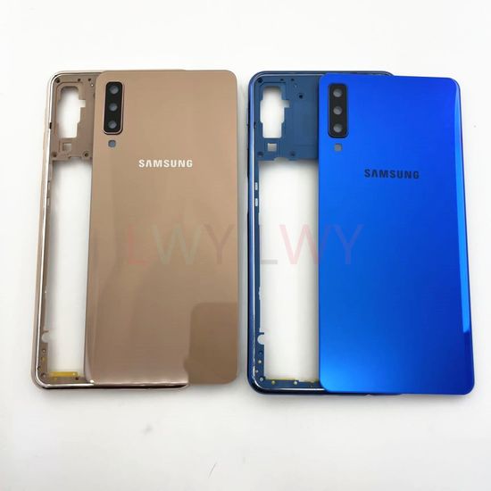 เคสแบบเต็มสําหรับ Samsung Galaxy A750 A7 2018 SM-A750F ฝาหลังแบตเตอรี่แก้ว + โทรศัพท์ฝาครอบกรอบกลาง