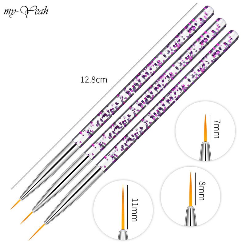 Myyeah 3 ชิ้น/เซ็ตเล็บอะคริลิจับเส้นฝรั่งเศสลายเส้นซับจิตรกรรมแปรงดอกไม้ออกแบบรูปแบบการวาดภาพปากกาเครื่องมือแต่งเล็บ