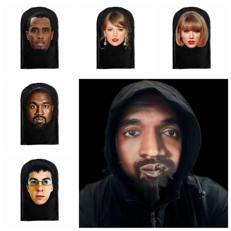 Jenniferdz 3D พิมพ ์ Face Mask, หัวผ ้ าพันคอ Kanye Face 3D ไม ่ มีรอยต ่ อ Mask, Hip Hop Bandana ฝุ ่ นคนที ่ มีชื ่ อเสียงพิมพ ์ Face Cover ขี ่