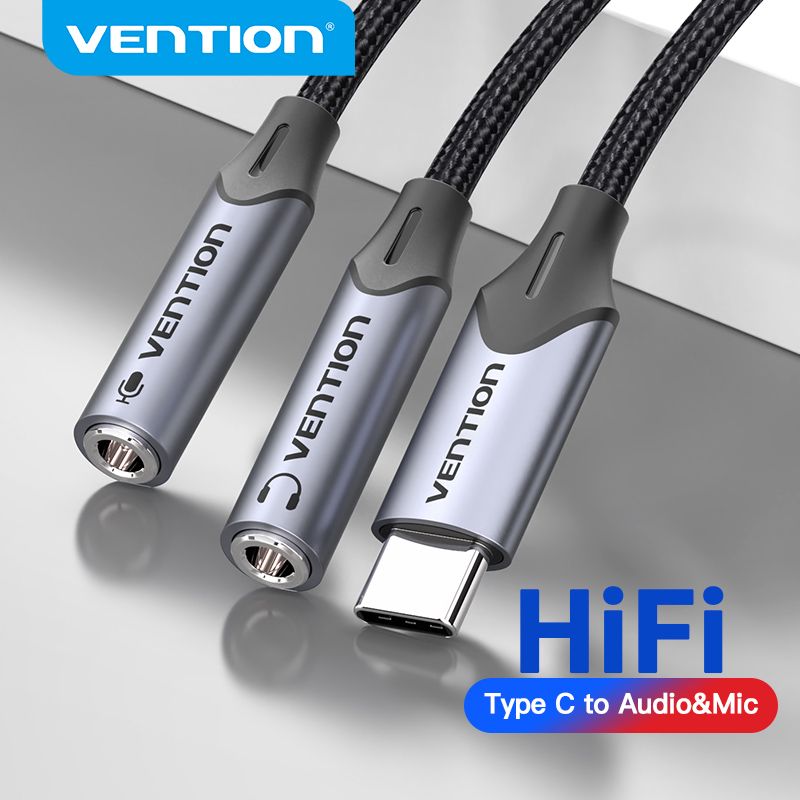 Vention USB C Male to 3.5 เสียง ไมค์ Jack Adapter Type C Cable Audio&Mic Adapter For Huawei Nova 6 Huawei P30 pro Oneplus 7T/8 AUX Cable