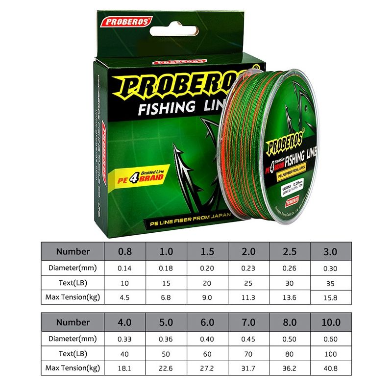 PROBEROS สายพีอีถัก4 เอ็นตกปลา สายตกปลา หลากสี เหนียว ทนทาน ยาว100 เมตร FISHING LINE