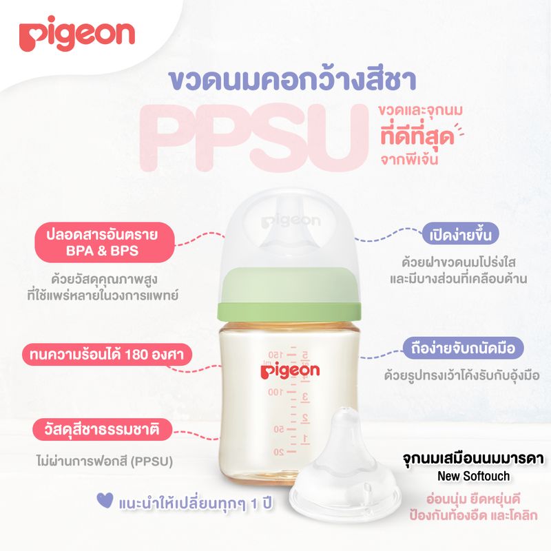 Pigeon ขวดนมPPSU WN3 HOORAY CAT 5 Oz+จุก SS/ 8 Oz + จุก M แพค2