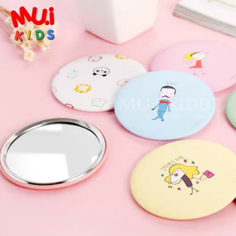 muikids 1ชิ้น กระจกพกพา กระจกแต่งหน้า ลายการ์ตูน