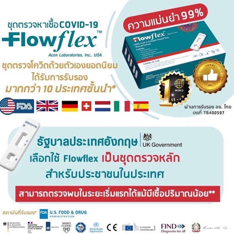 Flowflex กล่องเขียว 2in1 Set 12ชุดตรวจ แหย่ปลายจมูกและน้ำลาย ตรวจโอไมครอนได้ มีอยไทย/อังกฤษ/USA (Nasal/Saliva) โควิด19