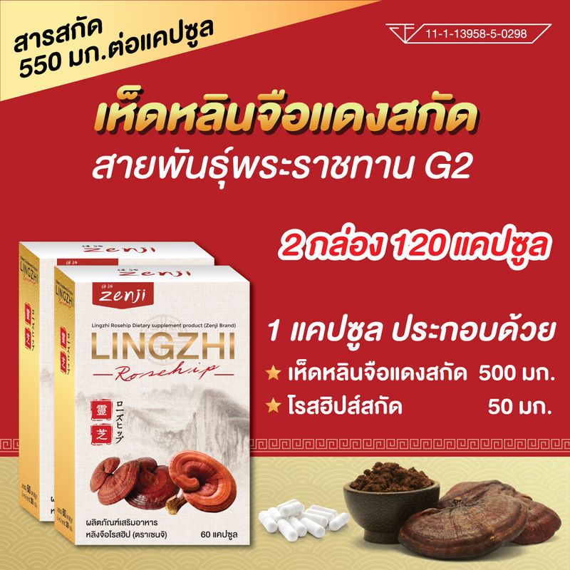 เห็ดหลินจือแดง G2 สกัด 550 มก. (2กล่อง 120 แคป) สารสกัดสูงสุด เข็มข้นกว่า 3-5 เท่า เห็ดหลินจือแคปซูล เห็ดหลินจือสกัด เซนจิ zenji เห็ดหลินจือ G2