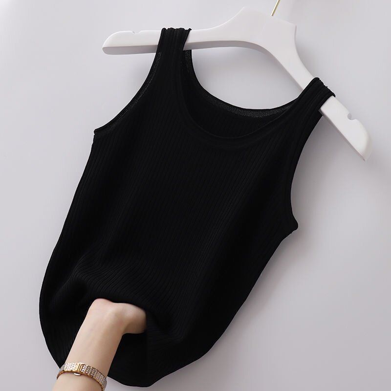 【มีไซส์ใหญ่】Plus Size Womens Sleeveless Summer Tanks U Neck Casual Slim Knitted Camisoles Oversized Tops