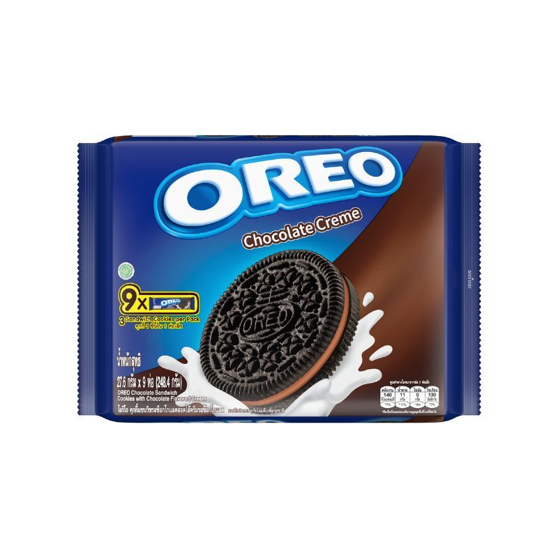 Oreo Chocolate โอรีโอ คุกกี้แซนวิชสอดไส้ครีม รสวานิลลา 248.4 กรัม (27.6gx9)