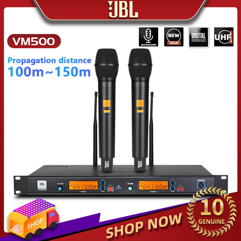 JBLไมโครโฟน VM500 ไมค์ลอยไร้สาย UHF ความถี่ในการสลับด้วยปุ่มเดียว เสาอากาศคู่ ระยะรับสัญญาณ 50 เมตร ไมโครโฟนโลหะ แกนไมโครโฟนนำเข้าคุณภาพเส