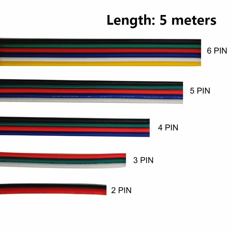 5 ม. 2 Pin 3 Pin 4 Pin 5 Pin 6 Pin สายเคเบิ้ลเชื่อมต่อ 22awg / 0 . 3 มม. 2 Led สําหรับ Ws 2812 Ws 2811 Rgbw Rgb Cct 5050 3528 Led Strip