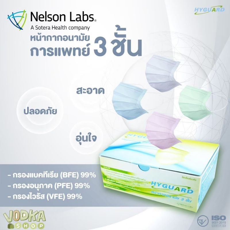 หน้ากากอนามัย 3 ชั้น แมสทางการแพทย์ HYGUARD mask กันฝุ่น PM2.5 (50ชิ้น/กล่อง)