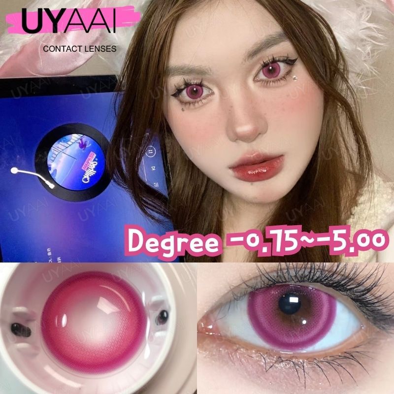 【ตาโต 14.5 มม.】UYAAI คอนแทคเลนส์สายตาสั้น 0.00~5.00 นิ่ม สีชมพู 2 ชิ้น ต่อคู่