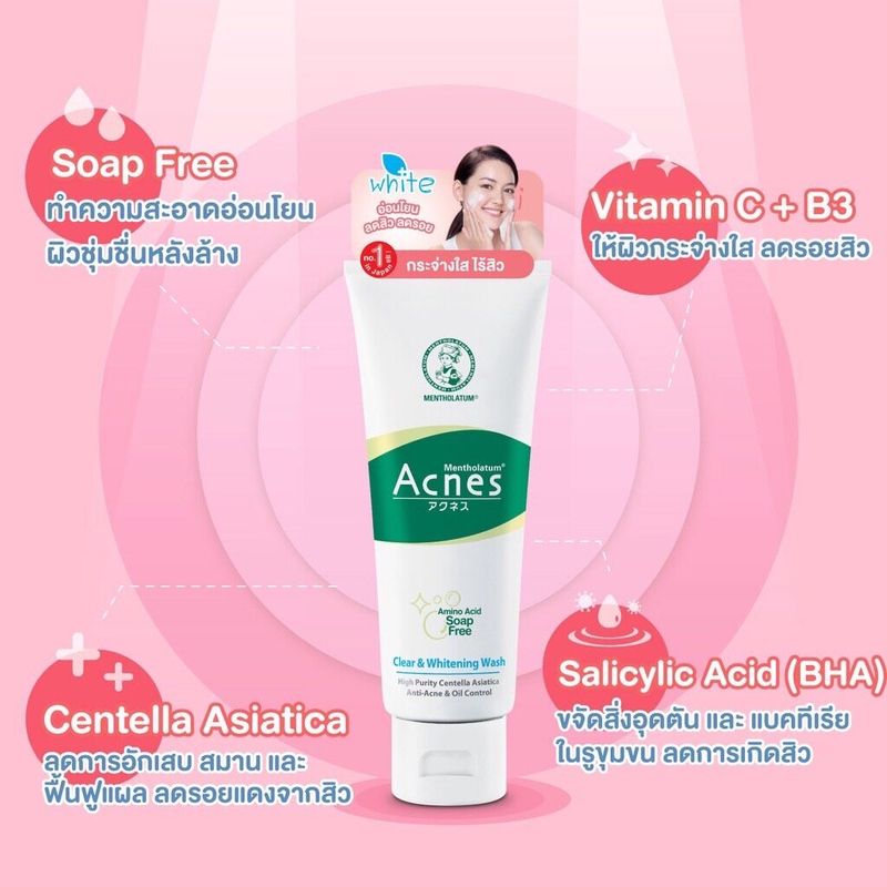 มีให้เลือก 5 สูตร MENTHOLATUM ACNES FACAIL WASH CLEANSER 100. โฟมล้างหน้าดูแลปัญหาสิว