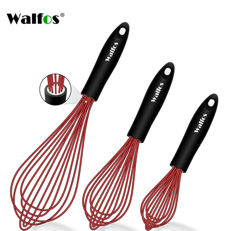 Walfos ซิลิโคนปัดสแตนเลสปัดลวด-ครัวทนความร้อน Whisks สำหรับ Non-Stick ไข่ Foamer Stirrer ครัวเครื่องมือ