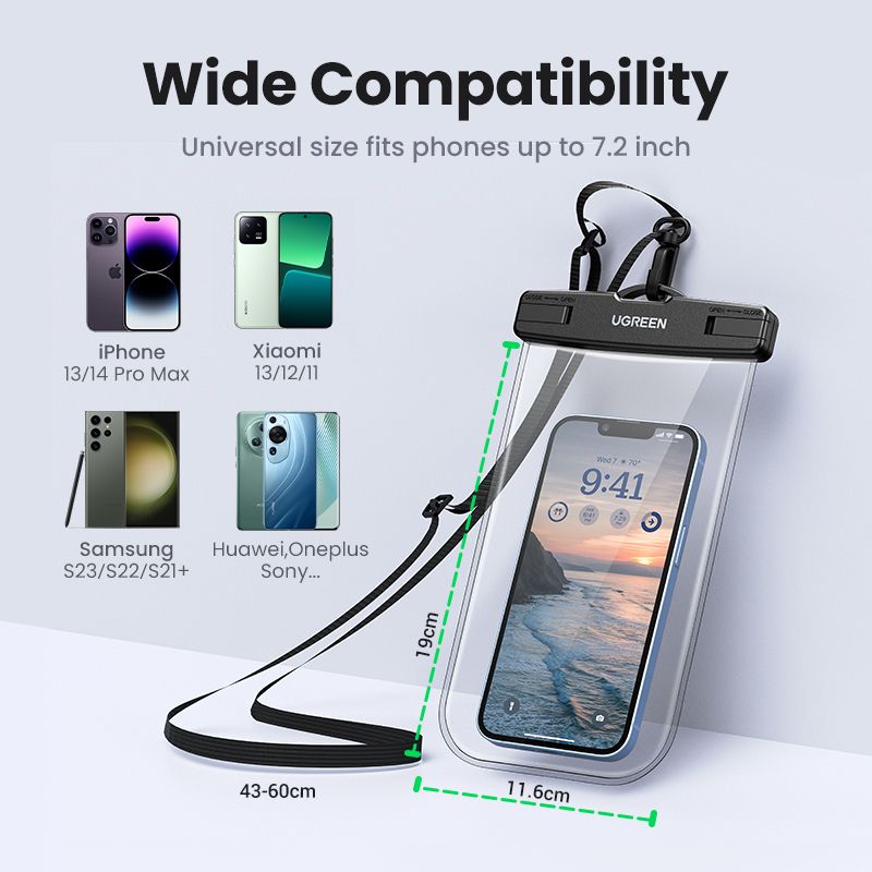 UGREEN Waterproof Case with Neck Strap for iPhone 15 14 Pro Max Samsung S24 S23 Huawei P50 up to 7.2 inch Model: 50919   Songkran Festival