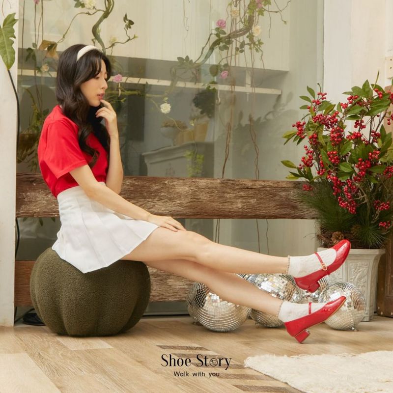 Shoe Story รองเท้าส้นบล็อก : Mary Jane Mid Heels