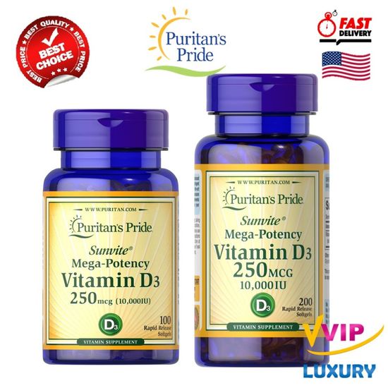 วิตามินดีสาม vitamin D3 250 mcg (10,000 iu) 200 /100 softgels puritan's pride