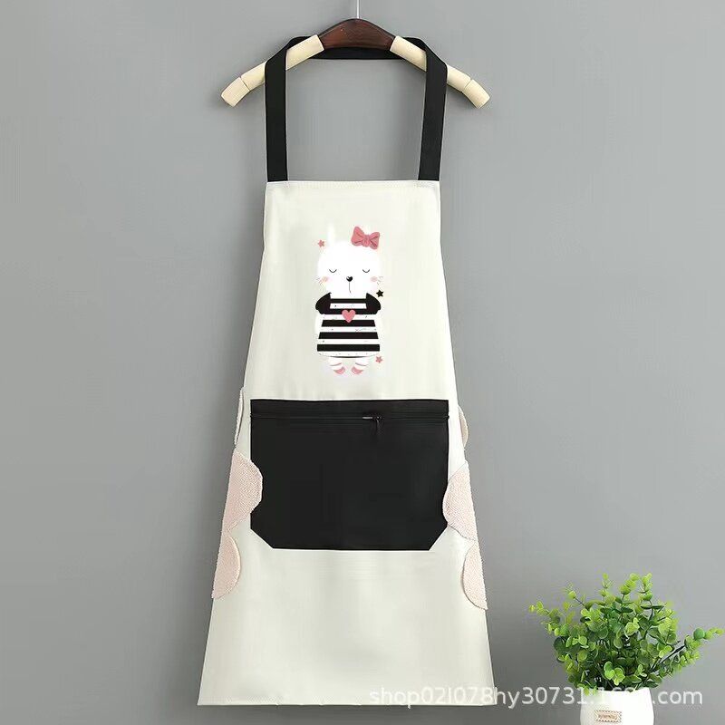 Home Itemsผ้ากันเปื้อนกันน้ำ กระเป๋าหน้ามีซิป พร้อมผ้าเช็ดมือ ลายแมวคิตตี้  Cooking Apron Kitty