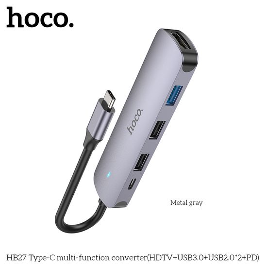 HOCO HB27 Type-C 5in1 ฮับอะแดปเตอร์ มัลติฟังก์ชั่น Type-C to PD 60W + 4K HDMI + USB 3.0 + USB 2.0 *2 HUB Adapter hc5