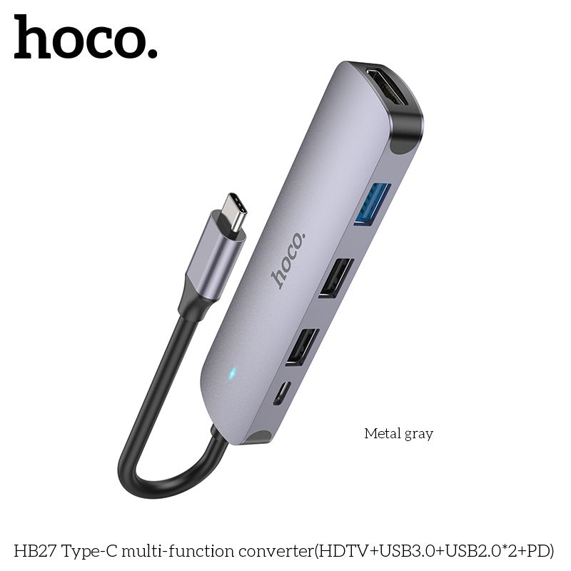 HOCO HB27 Type-C 5in1 ฮับอะแดปเตอร์ มัลติฟังก์ชั่น Type-C to PD 60W + 4K HDMI + USB 3.0 + USB 2.0 *2 HUB Adapter hc5