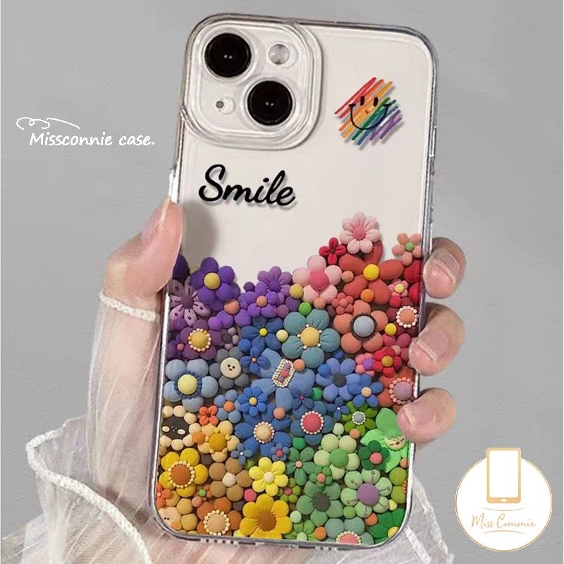 เคสโทรศัพท์มือถือ Tpu ใส แบบนิ่ม ลายดอกไม้ สายรุ้ง สําหรับ IPhone 11 15 13 14 12 Pro Max 7Plus XR 7 15 6 6S 8 Plus X XS Max SE 2020