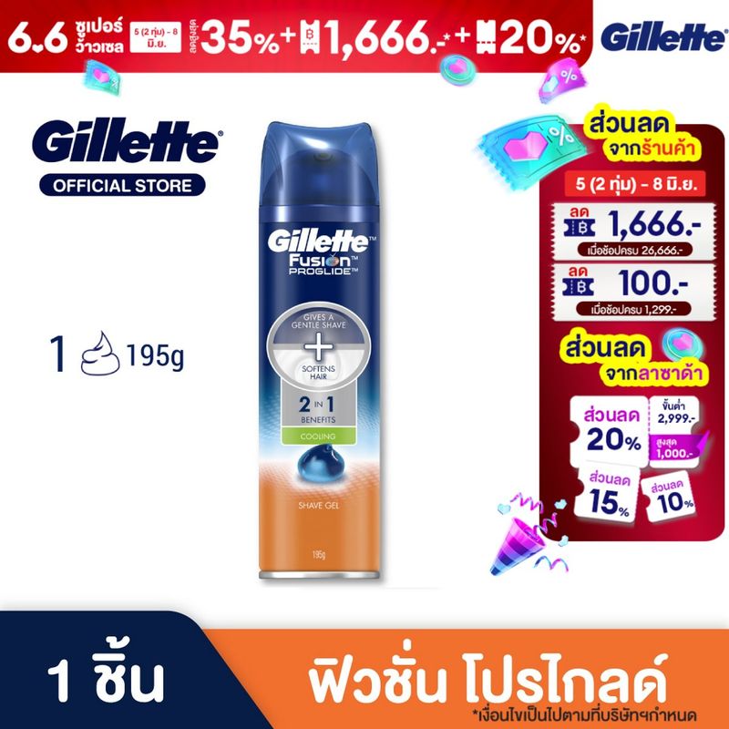 ยิลเลตต์ โปรไกลด์ เจลโกนหนวด 195 กรัม Gillette Fusion Proglide Shave Gel 195 g