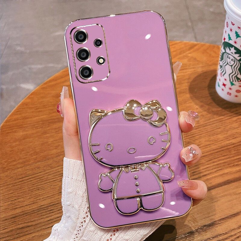 เคสโทรศัพท์สําหรับ Samsung A23 A73 A53 A52S A52 A32 A33 4G 5G มือถือแบบนิ่ม กันกระแทก ลายเฮลโลคิตตี พร้อมกระจก หรูหรา