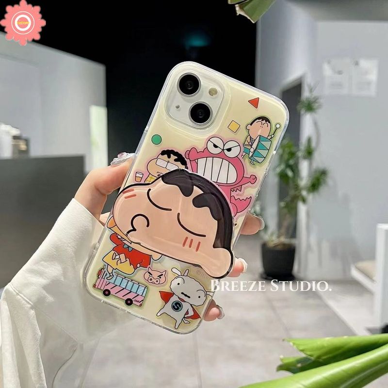 เคสโทรศัพท์มือถือแบบนิ่ม ลายการ์ตูนชินจังน่ารัก พร้อมที่ตั้งวาง สําหรับ OPPO A17 A53 A55 A57 A95 A74 A78 A7 A96 A17K A3s A16 A52 A5 A1K A92 A12 A5s A54 A76 A15 A31 A16E A9 A12E Reno 8T 7 6 5F  เคส