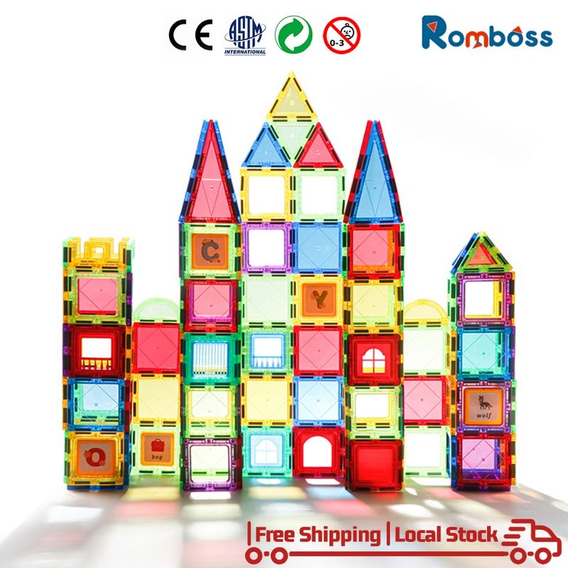 Rombos 28/40/54/83 / 101PCS บล็อกของเล่นแม่เหล็กบล็อกแม่เหล็ก 3D โปร่งใสอาคารของเล่นเด็กของขวัญ