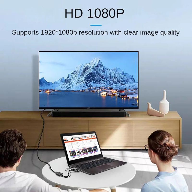 สายเคเบิลแปลง HD 1080P VGA เป็น HDMI พร้อมเอาต์พุตเสียง 3.5 มม. อะแดปเตอร์เข้ากันได้กับ HDMI สําหรับแล็ปท็อป PC เป็นโปรเจคเตอร์ HDTV