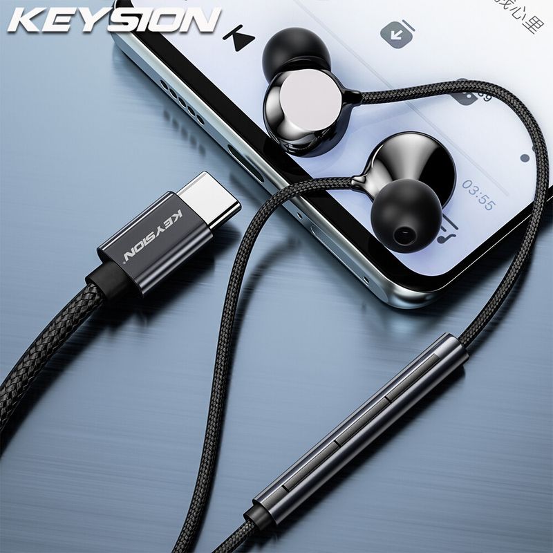 KEYSION Type-C หูฟังแบบมีสายเซรามิกเบส HiFi หูฟังเพลงสเตอริโอในหูไมค์ยูเอสบี C หูฟังสำหรับ iPhone 15 Pro Max Samsung Xiaomi OPPO Huawei Realme