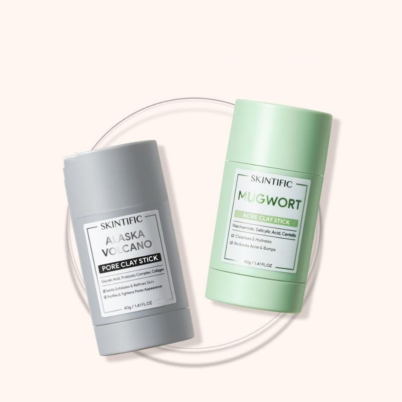 【2PCS】SKINTIFIC Mugwort สิวเคลย์มาส์กสติ๊ก 40g + อลาสก้า โวลคาโน ดีพ พอร์ คลีนซิ่ง มาส์กโคลน สติ๊ก 40g